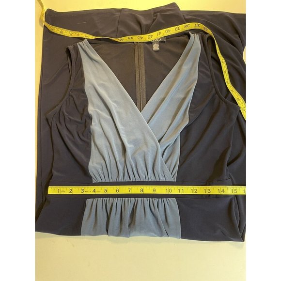 Chaps Dress Women Size Medium Midi Length Grecian Draped Bodice Blue On Blue - Picture 13 of 15